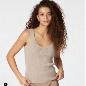 Kaufmanfranco Ribbed‎ Cashmere Silk Tank Top Beige Size M Luxury Knit